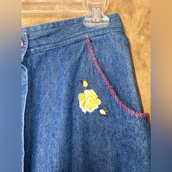 Vintage Denim Skirt Embroidered Hippie Boho 100% Cotton Size L Robin Sinkler - Picture 3 of 9